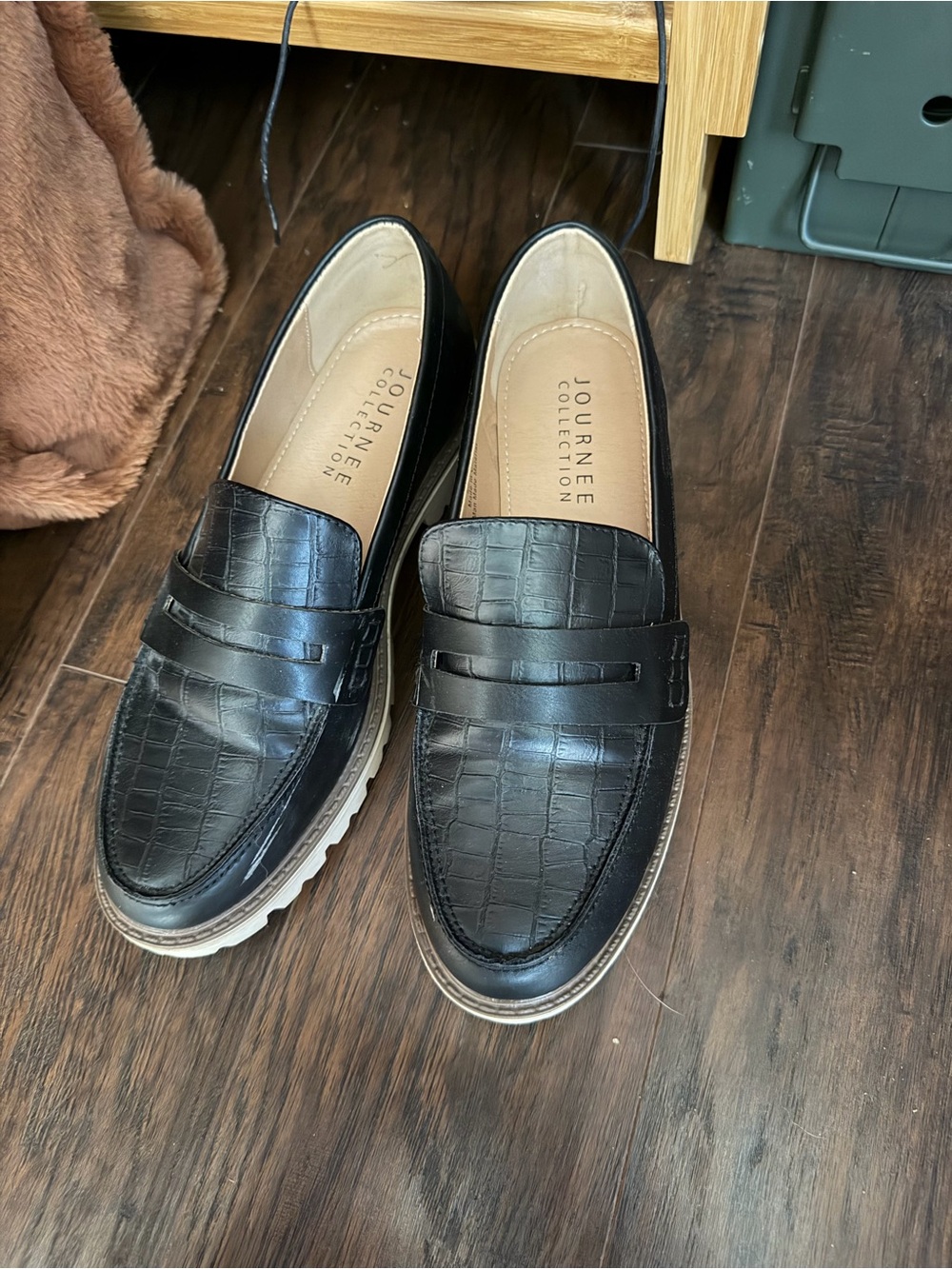 Journee Collection Black Croc-Embossed Penny Loafers